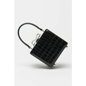 Geanta minaudiere din piele cu funda cu cristale - Negru imagine