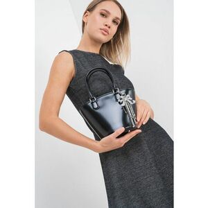 Geanta bucket din piele lacuita si funda - Negru imagine