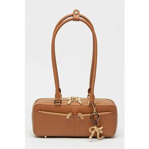 Geanta boxy din piele cu breloc detasabil - Maro - 10 x 28 x 12 cm imagine