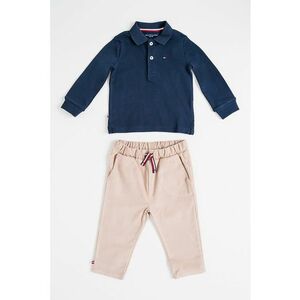 Set de bluza polo si pantaloni din amestec de bumbac organic - Maro camel/Bleumarin imagine