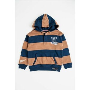 Hanorac cu model in dungi si buzunar kangaroo - Maro/Bleumarin imagine