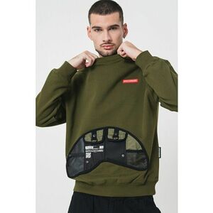 Bluza de trening din bumbac cu decolteu la baza gatului - Negru/Verde sparanghel imagine