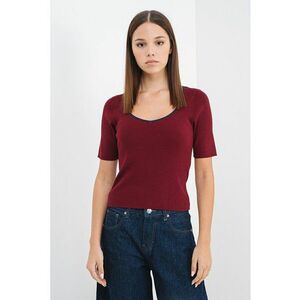 Pulover cu maneci scurte si striatii - Visiniu imagine