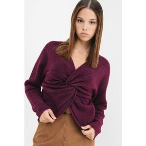Pulover din amestec de lana cu model rasucit in partea din fata - Violet tyrian imagine