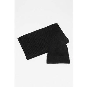 Set de fular si caciula cu striatii - 2 piese - Negru imagine