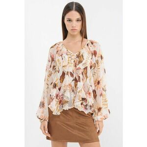 Bluza semitransparenta cu volane - Maro inchis/Roz prafuit/Bej deschis imagine