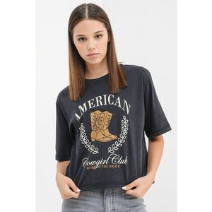 Tricou crop cu imprimeu - Negru stins/Caramel/Alb murdar imagine