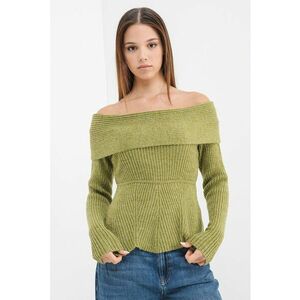 Pulover tricotat cu decolteu pe umeri - Verde pal imagine