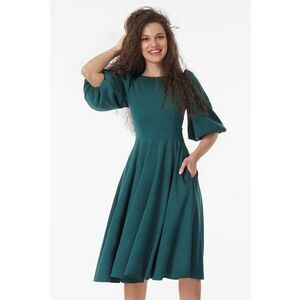 Rochie midi cu maneci bufante - Albastru petrol imagine