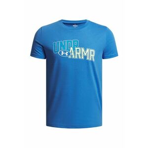 Tricou cu decolteu la baza gatului si imprimeu - Galben pal/Albastru royal imagine