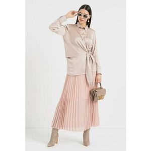 Bluza cu aspect de satin si fenta cu nasturi Majori - Bej imagine