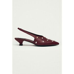 Pantofi din piele cu varf ascutit si toc kitten - Rosu inchis/Argintiu imagine