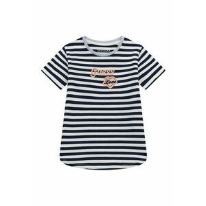 Tricou cu decolteu la baza gatului si model in dungi - Alb/Albastru ultramarin imagine