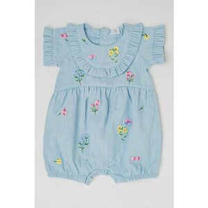 Salopeta din chambray cu broderie - Albastru lavanda imagine