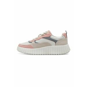 Pantofi sport cu model colorblock si insertii din piele intoarsa sintetica - Alb/Roz prafuit/Grej imagine