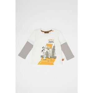 Bluza de bumbac cu imprimeu - Alb/Gri/Portocaliu imagine