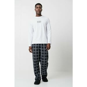 Pijama de bumbac cu pantaloni lungi - Negru/Alb optic imagine