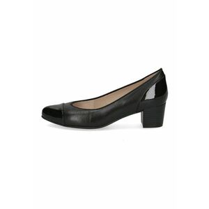 Pantofi din piele si piele ecologica cu aplicatie cap-toe si toc kitten - Negru imagine