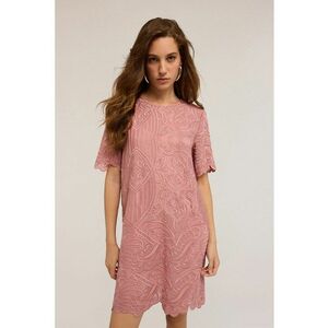Rochie mini cu croiala dreapta si maneci scurte - Roz prafuit imagine