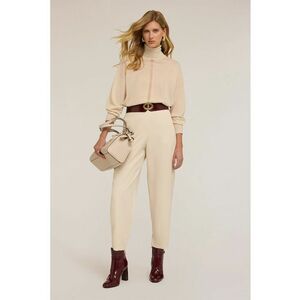 Pantaloni crop cu talie inalta - Crem imagine