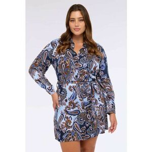 Rochie-camasa cu imprimeu paisley - Maro/Albastru lavanda/Bleumarin imagine