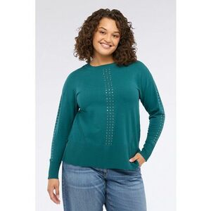 Pulover cu aplicatie cu nituri si decolteu rotund - Verde persan/Argintiu imagine
