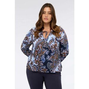 Bluza cu inchideri frontale si model - Maro/Albastru lavanda/Bleumarin imagine