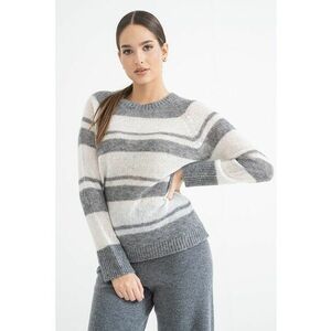 Pulover din amestec de lana alpaca cu maneci raglan - Alb/Gri inchis imagine