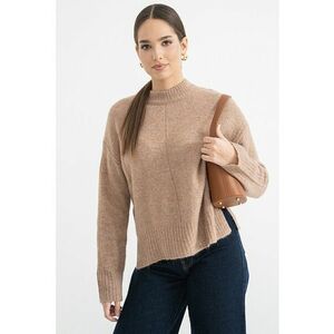 Pulover din amestec de lana cu maneci cazute - Maro deschis imagine