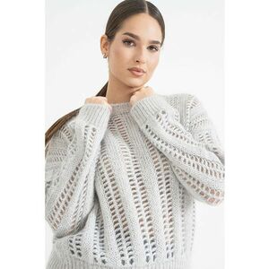 Pulover perforat tricotat cu maneci cazute - Gri deschis imagine