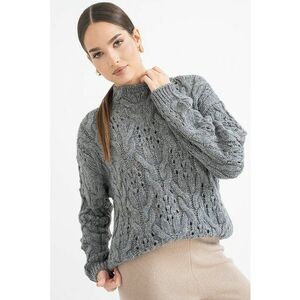 Pulover lejer tricotat cu aspect perforat - Auriu/Gri inchis imagine