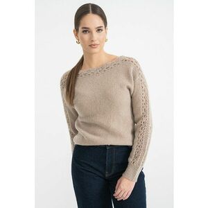Pulover din amestec de lana cu detalii perforate - Maro taupe imagine