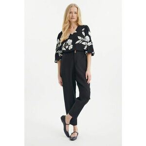 Pantaloni crop din amestec de in cu pliuri - Negru imagine