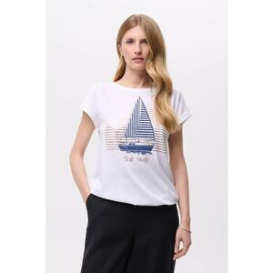 Tricou din amestec de modal cu imprimeu - Alb imagine