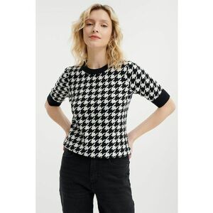 Pulover cu model si decolteu la baza gatului - Negru/Alb murdar imagine