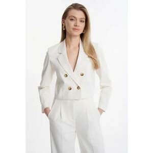Sacou crop cu doua randuri de nasturi si revere decupate - Alb imagine