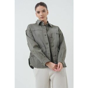 Jacheta-camasa lejers din denim cu maneci cazute - Verde sparanghel imagine