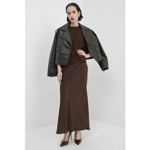 Jacheta crop de piele ecologica - Maro inchis imagine