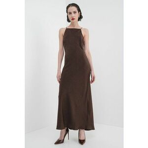 Rochie lunga cu model uni - fara maneci - Maro inchis imagine