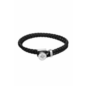 Bratara din piele cu aspect impletit - Alb/Negru imagine