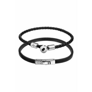 Set de bratari de piele - 2 piese - Negru/Argintiu imagine
