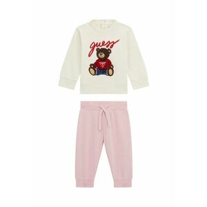 Set de bluza de trening si pantaloni cu aplicatie grafica - Alb fildes/Maro/Roz pastel imagine