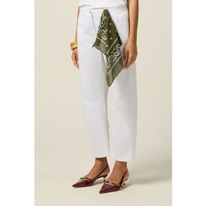 Pantaloni crop cu detaliu cu esarfa - Alb optic imagine