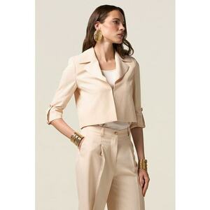 Sacou crop cu model uni - Alb fildes imagine