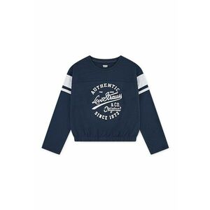 Bluza cu decolteu rotund si imprimeu logo - Alb/Albastru inchis imagine