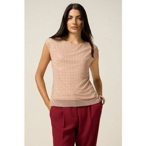 Bluza cu maneci scurte si decoratii cu strasuri - Roz somon/Argintiu imagine