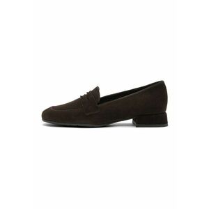 Pantofi loafer de piele intoarsa cu toc masiv Marla - Maro inchis imagine