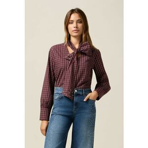 Bluza in carouri cu funda - Alb/Visiniu imagine