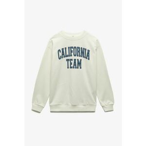 Bluza de trening cu decolteu la baza gatului si imprimeu text - Albastru petrol/Crem imagine