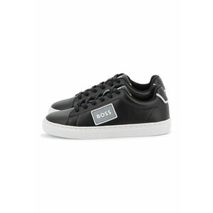 Pantofi sport flatform din piele cu aplicatie logo - Negru imagine